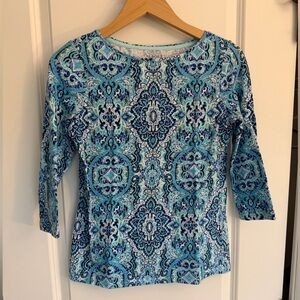 Talbots Blue Patterned Women's ¾ Sleeve Top